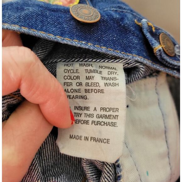 LEVI'S Floral Painted Patch Denim Jean Jacket Pockets Preppy Upcycled Size M - Picture 12 of 16